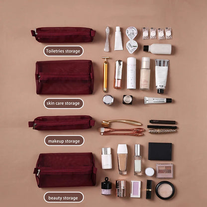 Detachable 4-in-1 Makeup Bag for Women - Spacious Zippered Mesh Cosmetic Pouch - Foldable and Portable Travel Storage Solution