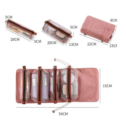Detachable 4-in-1 Makeup Bag for Women - Spacious Zippered Mesh Cosmetic Pouch - Foldable and Portable Travel Storage Solution