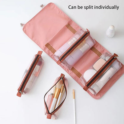 Detachable 4-in-1 Makeup Bag for Women - Spacious Zippered Mesh Cosmetic Pouch - Foldable and Portable Travel Storage Solution